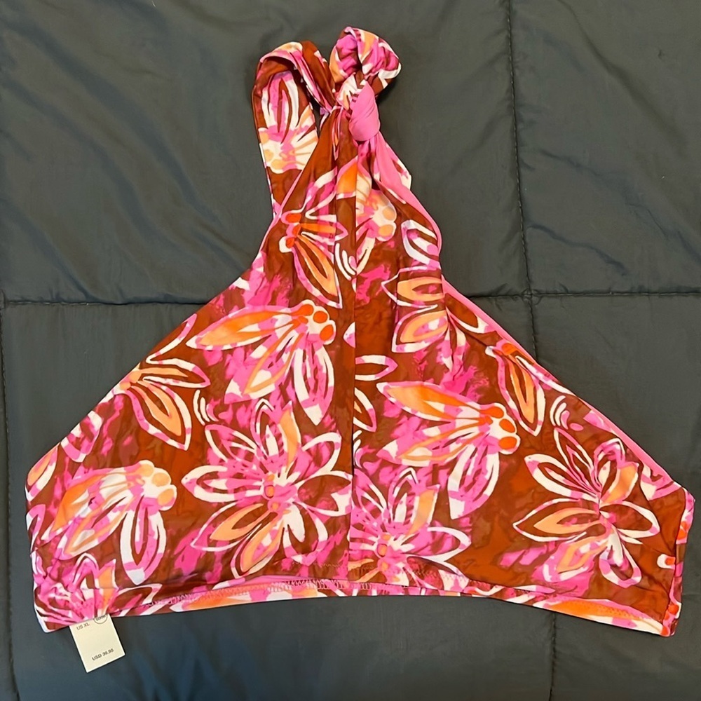 Aerie Swim Halter Top Brown/Pink Floral Size XL NWT